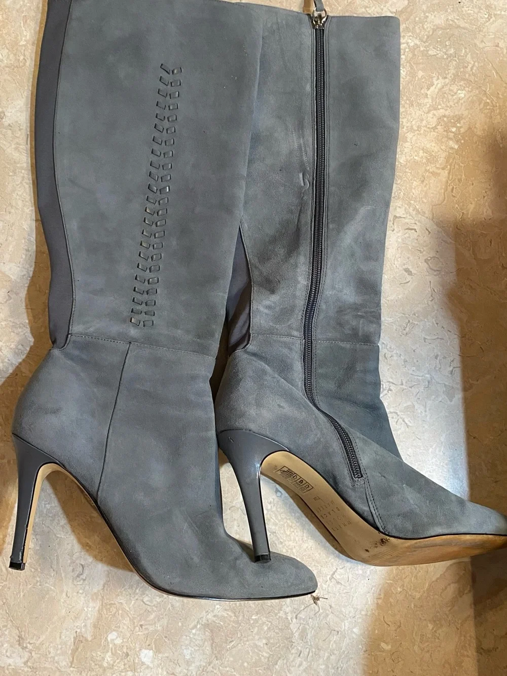White House Black Market Gray Suede Over-the-Knee Stiletto Boots with Side Zip
